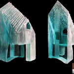 Laminated and carved glass sculpture 18"H x 7.5"W x 7.5" D