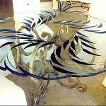 Custom carved and painted dining table 5' round.