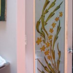 Opaque Glass Door Custom carved and painted glass